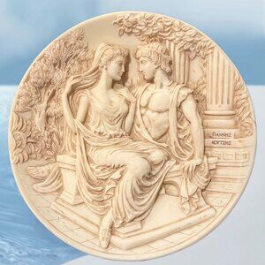 Vintage Greek Love Story Marble Plate by Fiannhe Koytehe, 1988